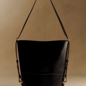 Sezane black leather maxi Gary shoulder bag